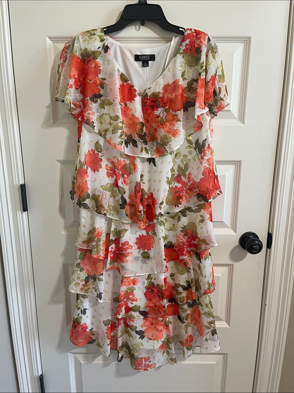 Ignite White Floral Tiered Ruffle Dress never worn